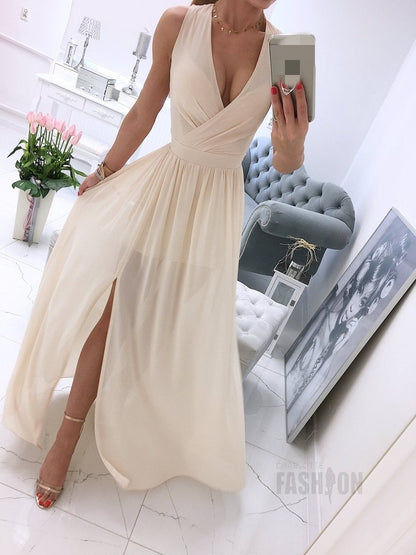 Sixsr Sexy Long Evening Dress Elegant Dress For Women V-neck Side Split Party Dresses Female Summer Fashion Casual Club Ladies Clothes