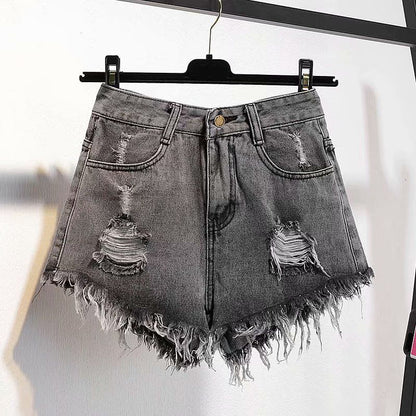 Casual High Waist Denim Shorts Women Summer  Pocket Tassel Hole Ripped jeans Short Female Femme Short Pants Women