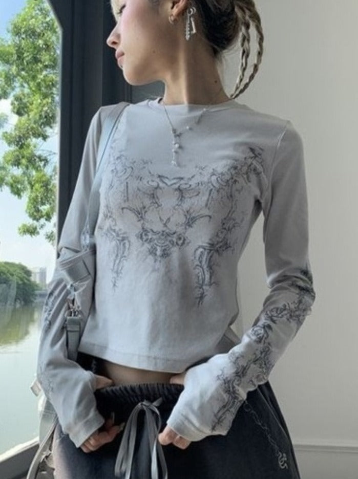 Vintage Women Clothes Y2k T-shirts  Blusas Mujer De Moda O-neck Long Sleeve Print Tunic Woman Tshirts Fashion Casual Tops