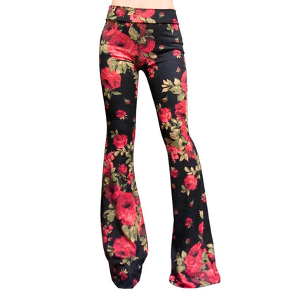 Spring Autumn Bell Bottom Pants Women Streetwear Flare Pants Beach Trousers Ladies Fashion Elastic Print Slim Pants