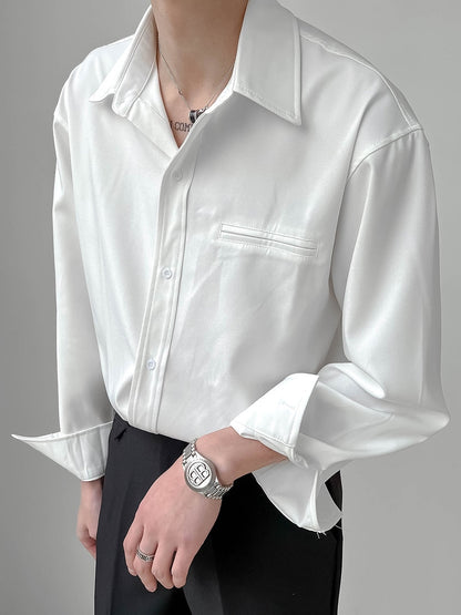 2024 Men's Loose Long Sleeved Solid Color Shirts Fashion Business Casual Lapel Collar Casual White/black Color Shirts M-2XL