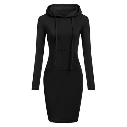 Autumn And Winter Hoodie Dress Elegant Long Sleeve Pocket Combining Casual Women's Midi Dresses