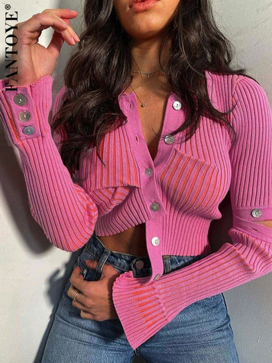 sixsr  Fashion Trends Single Breasted Knitted Sweater Women Sexy Long Sleeve Asymmetrical Cardigans Solid Turn Down Collar Autumn Fashion Tops