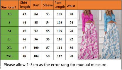 Fashion Summer Autumn Two Piece Sets Womens Fashion Sexy Mid Sleeve Shirt Elgant Floral Print Wide Leg Pant Suit Casual 2pcs Set Women