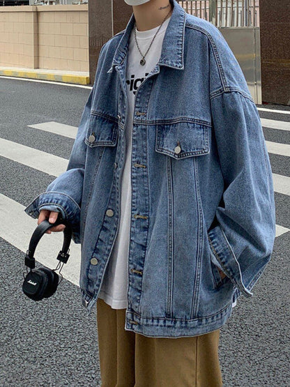 2024SS Denim Jacket Men's High Street Hip-hop Trainer Jacket Autumn Trend Streetwear All-match Preppy Oversize Punk Jeans Coat