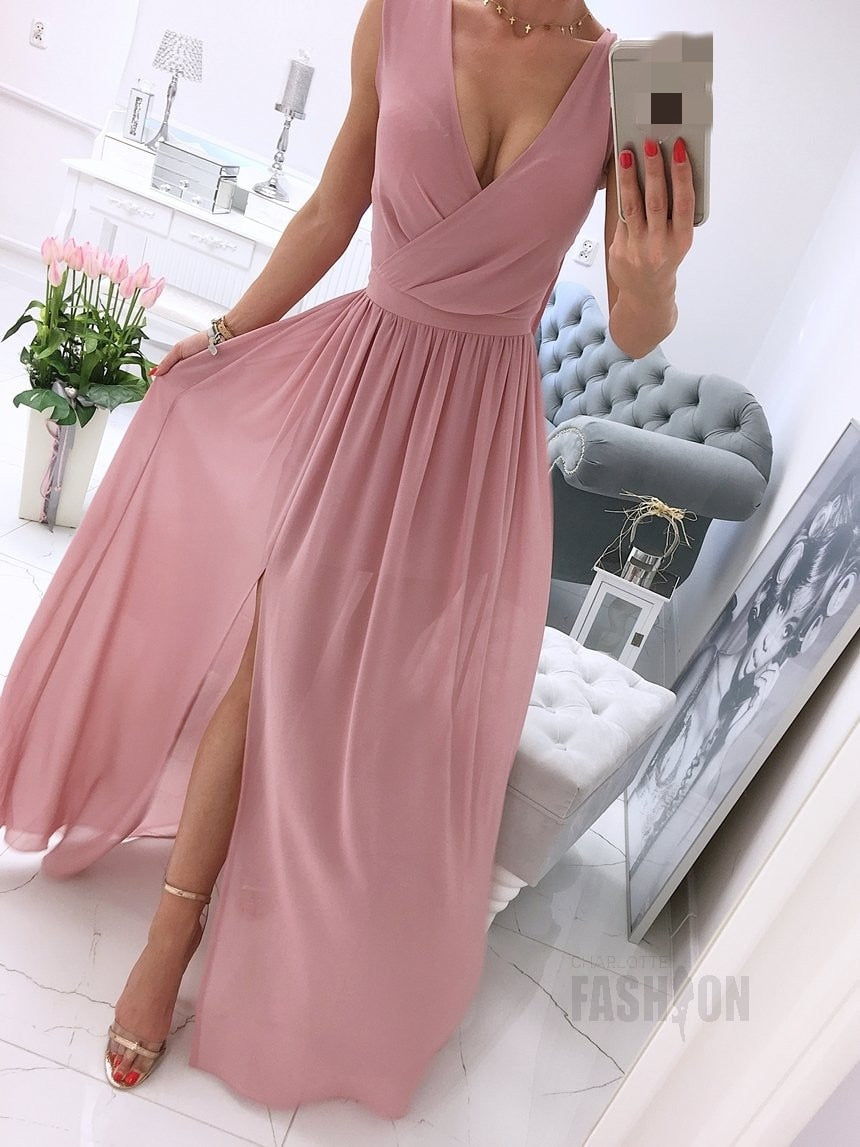 Sixsr Sexy Long Evening Dress Elegant Dress For Women V-neck Side Split Party Dresses Female Summer Fashion Casual Club Ladies Clothes