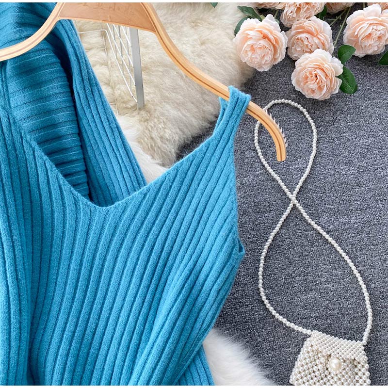 sixsr  Women Elegant Slim Two Piece Sets Female Sweater Dress Autumn Winter High Waist Knitted Ensemble Femme Medium Long Party Dresses