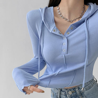 Crop Tops  Fashion T-shirts for Women Hooded Sweatshirt Long Sleeve Tees Y2k Clothes Korean Casual Woman Tshirts Ropa Mujer