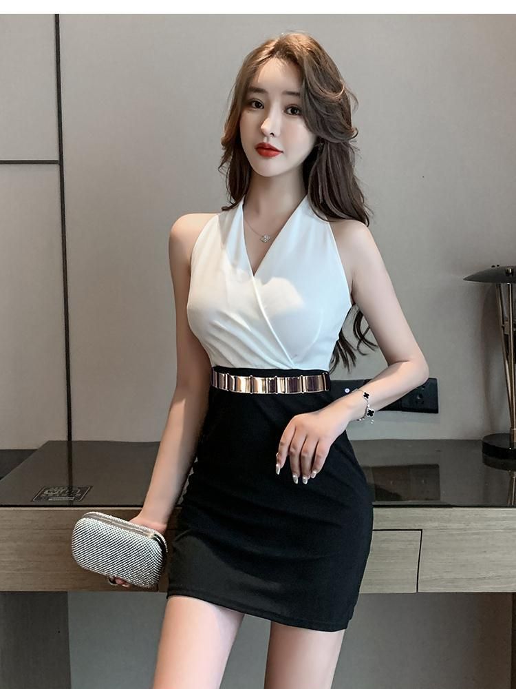 Sixsr Summer New Sexy V-neck Design Party Sleeveless Short Skirt Slim Fit Workplace HIP WRAP A-line Dress For Women