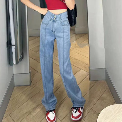 Vintage Jeans for Women  New High Waisted Korean Fashion 2 Button Slim Straight Jeans Streetwear Chic Casual Jeans