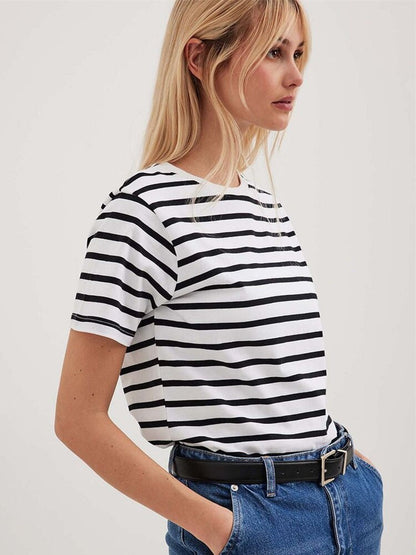 Ladies Loose Cotton Summer Short Sleeve O Neck Striped Basic T-Shirts Women T Shirt Casual Cozy Tee Tops Harajuku Shirt Female