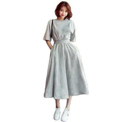 Round neck high waist Korean style dress