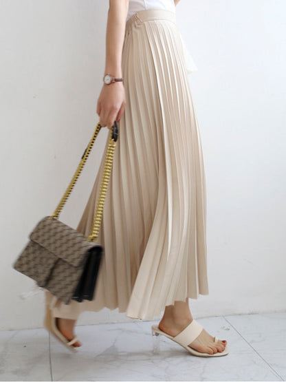 sixsr Brand Designer Women Spring Autumn Elegant Chic Solid Pleated Skirt High Waist Luxury Fashion With Elastic Female C-035