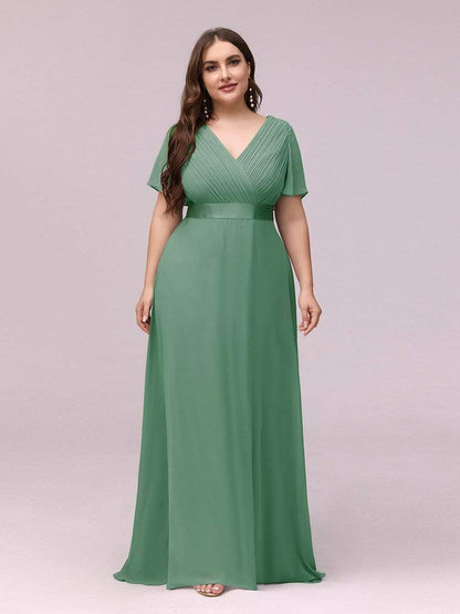 sixsr Summer Outfits  New Women Plus Size Evening Dresses Long Elegant A Line V Neck Ruffles Chiffon Formal Wedding Party Dress Robe De Soiree