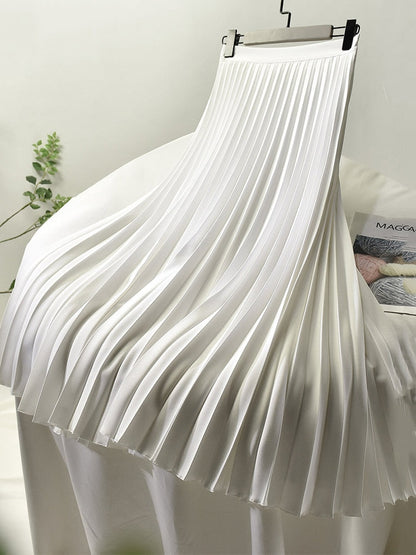sixsr Brand Designer Women Spring Autumn Elegant Chic Solid Pleated Skirt High Waist Luxury Fashion With Elastic Female C-035