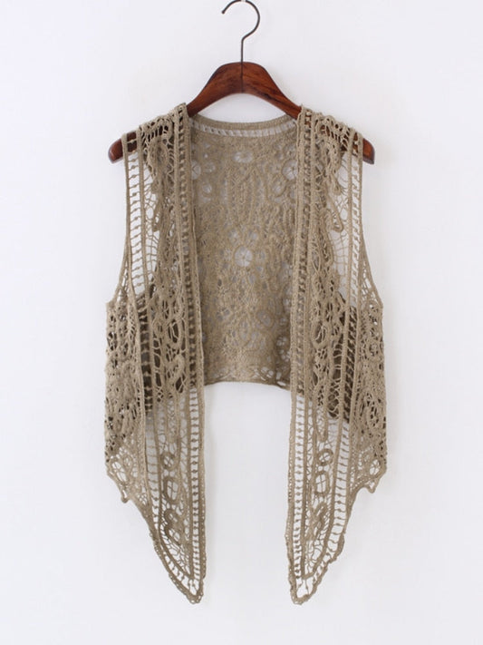 sixsr Asymmetric Open Stitch Cardigan Summer Beach Boho Hippie People Style Crochet Knit Embroidery Blouse sleeveless Vest