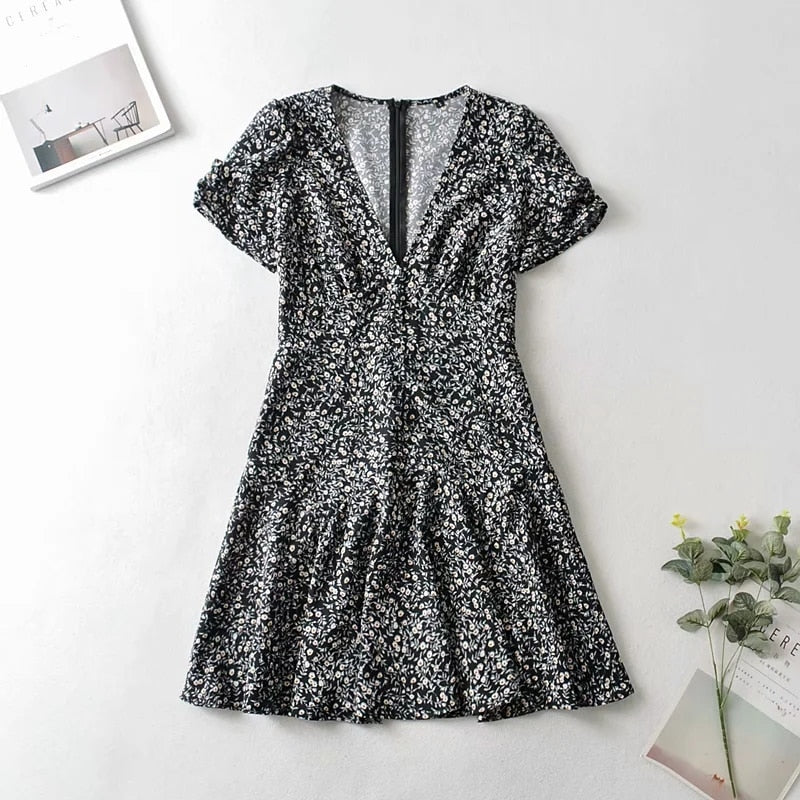 Fashion Foridol Blue Floral Print Summer Beach Dress Women Casual Holiday Short Sleeve Dress Boho Sundress Vestidos Fashion Clothes