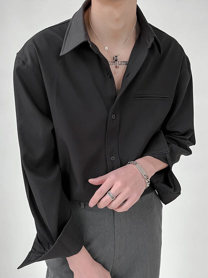 2024 Men's Loose Long Sleeved Solid Color Shirts Fashion Business Casual Lapel Collar Casual White/black Color Shirts M-2XL