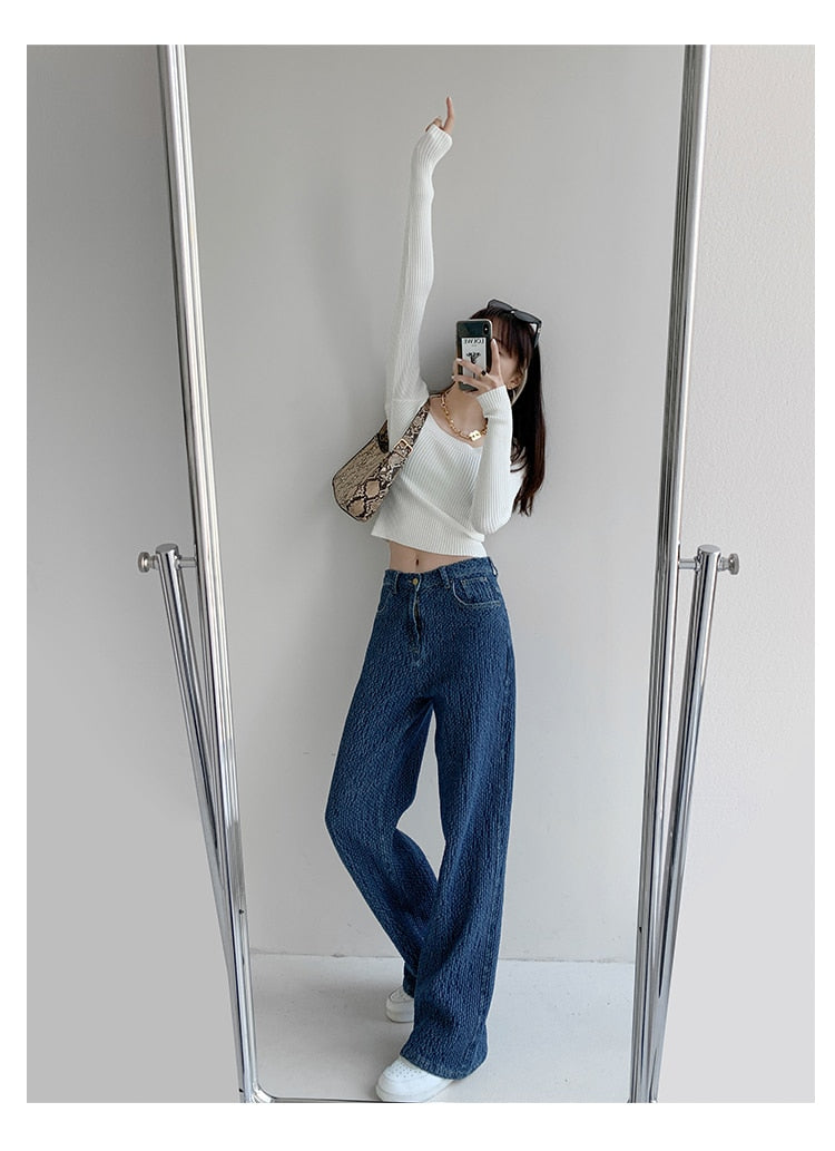 Women Jeans High Waist Casual Streetwear y2k Baggy Office Lady New Fashion Korean Denim Trousers Female Straight Wide Leg Pants