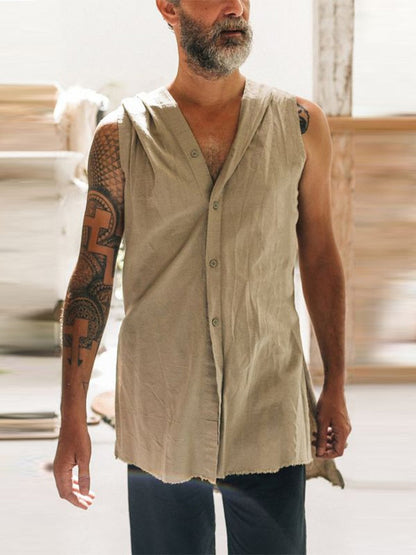 2024 Spring Summer Sleeveless Casual Vest Shirt Men Fashion Hoodie Tank Top Vintage Solid Buttoned Vest Pullover Mens Streetwear