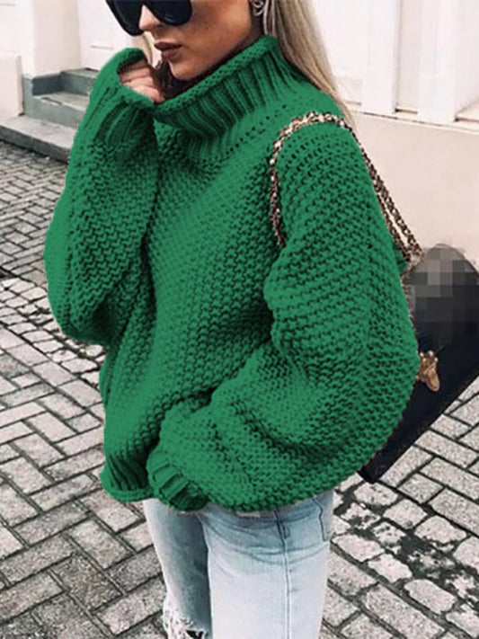 sixsr Womens Fall Fashion  Sweater Women Autumn/Winter Turtleneck Doll Sleeve Loose Knit Sweater Fashion Women's Top Sweaters High Quality Thermal
