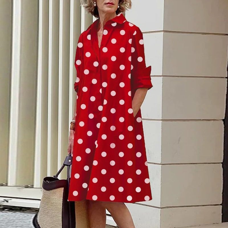 Women Casual Long Sleeves Shirt Collar Solid Short Dress