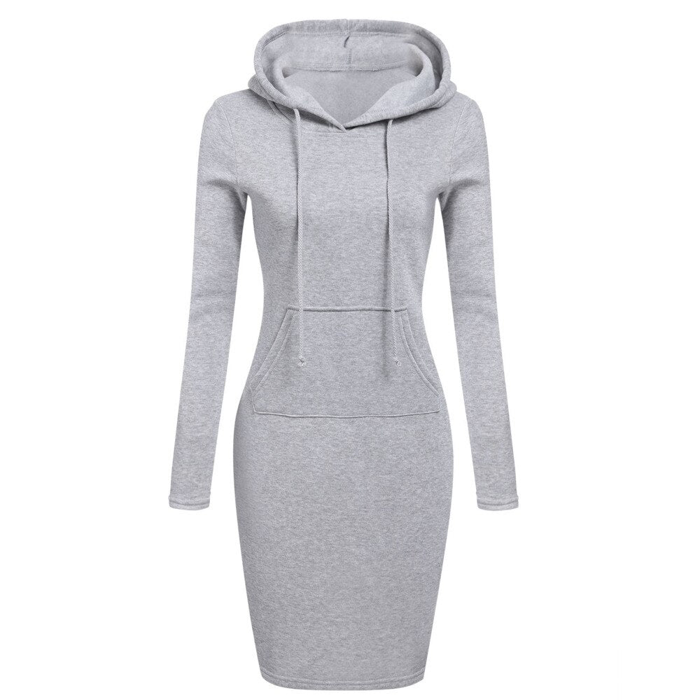 Autumn And Winter Hoodie Dress Elegant Long Sleeve Pocket Combining Casual Women's Midi Dresses