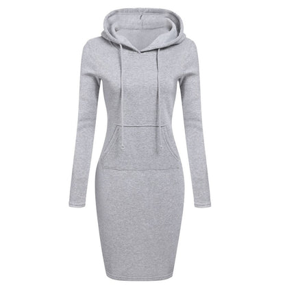 Autumn And Winter Hoodie Dress Elegant Long Sleeve Pocket Combining Casual Women's Midi Dresses