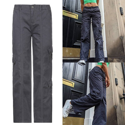 Sixsr  Women Spring Fashion Multi Pockets White Cargo Pants Women Adjustable Low Waist Baggy Wide Leg Jeans Oversized Casual Trousers Retro Bottoms Iamhotty