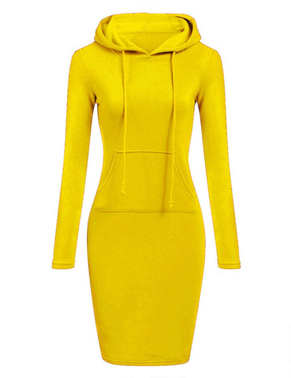 Autumn And Winter Hoodie Dress Elegant Long Sleeve Pocket Combining Casual Women's Midi Dresses