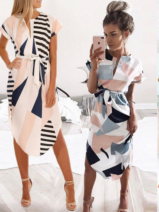 Summer Beach Maxi Dress Women Floral Print Boho midi Dress Ruffles Wrap Casual V-Neck Split Sexy Party Dress Robe