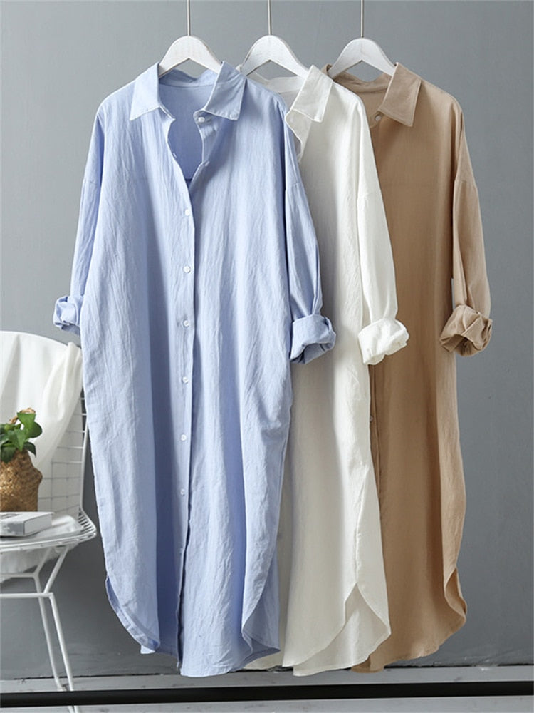 Long Sleeve Women Long Shirt Dress Spring Autumn Casual Buttons Loose Clothes Robe Femme Vestido