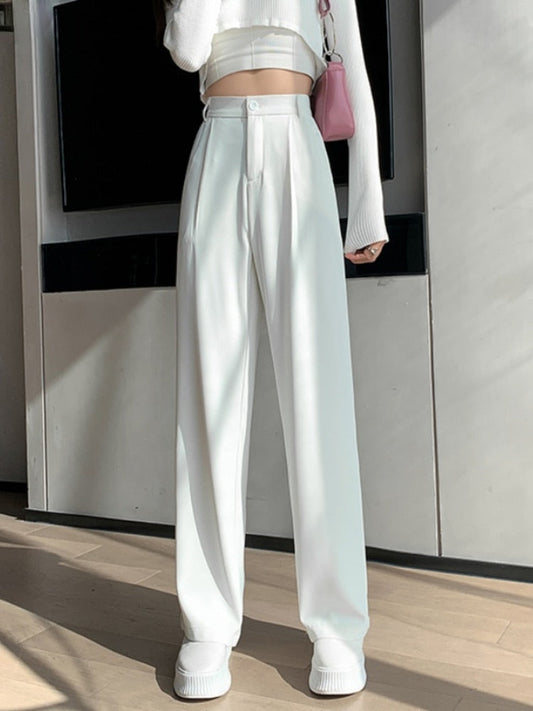 Sixsr Spring Outfits  Trends Casual High Waist Loose Wide Leg Pants for Women Spring Autumn New Female Floor-Length White Suits Pants Ladies Long Trousers