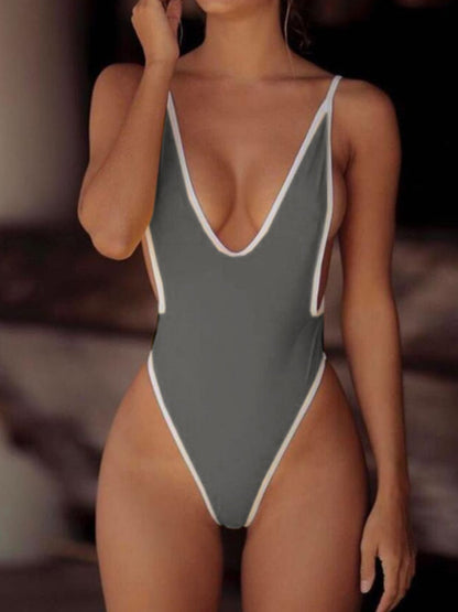 Women Sexy Solid Color One Piece Bikini Cross Backless Bodysuit Brazil Swimwear New Fashion Push Up Beachwear Bathing Suit