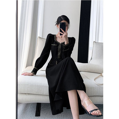 Elegant Women Dress Vintage Long Sleeve Black Y2K New Korean Fashion Casual Office Ladies High Quality Autumn Midi Female Dress