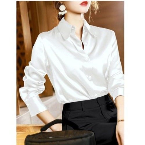 Sixsr Brand Quality Luxury Women Shirt Elegant Office Button Up Long Sleeve Shirts Momi Silk Crepe Satin Blouses for Women Fashion  Business Ladies Top