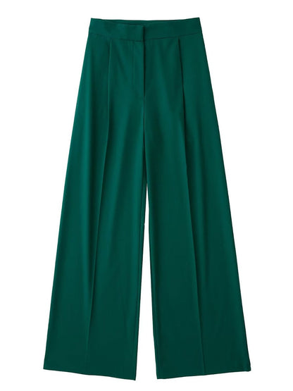 Women Fashion Solid High Waist Wide Leg Pants Suit Female Casual Front Zipper With Pockets Ladies Loose Long Trousers