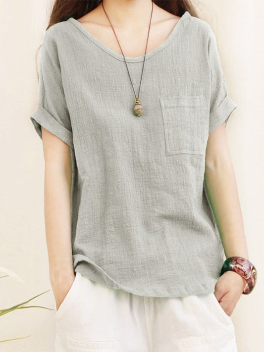 Green Loose Cotton Linen Blouse Oversize 5XL Blouses Women  Summer Shirts Casual Short Sleeve O Neck Solid Shirt Lady Tops
