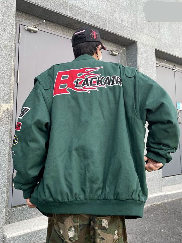 2024SS niche jacket trend letter print American high street heavy industry embroidered racing coat motorcycle suit bomber jacket