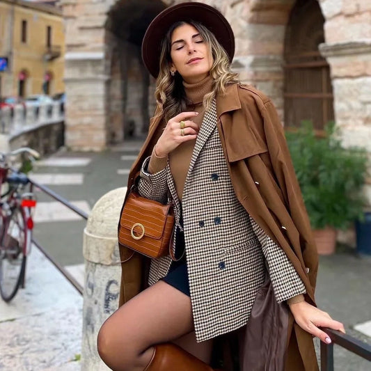 Sixsr Fashion Autumn Women Plaid Blazers and Jackets Work Office Lady Suit Slim Double Breasted Business Female Blazer Coat Talever