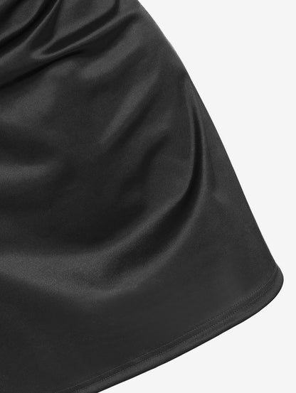 Women's Sexy Satin Dress Spaghetti Strap Slips Nightwear Side Slit Cocktail Party Silk Mini Dresses