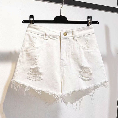 Casual High Waist Denim Shorts Women Summer  Pocket Tassel Hole Ripped jeans Short Female Femme Short Pants Women