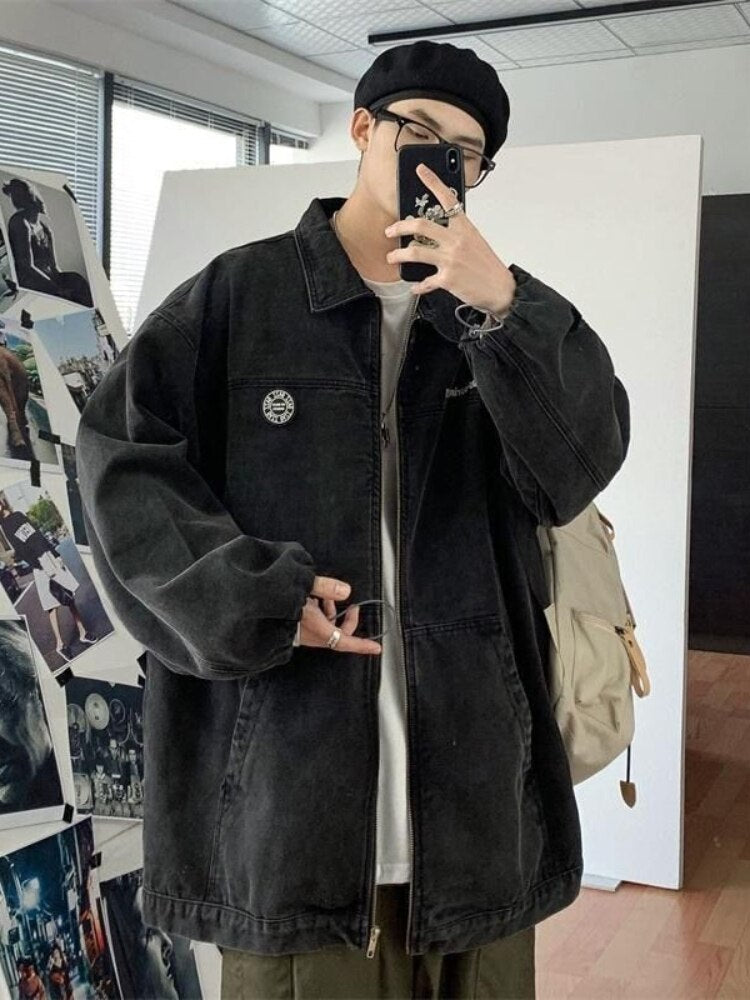 2024SS Denim Jacket Men's High Street Hip-hop Trainer Jacket Autumn Trend Streetwear All-match Preppy Oversize Punk Jeans Coat