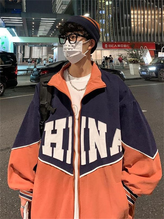 Letter retro baseball uniform jacket men's 2024SS Japan style loose contrast color casual stand collar varsity jacket unisex top