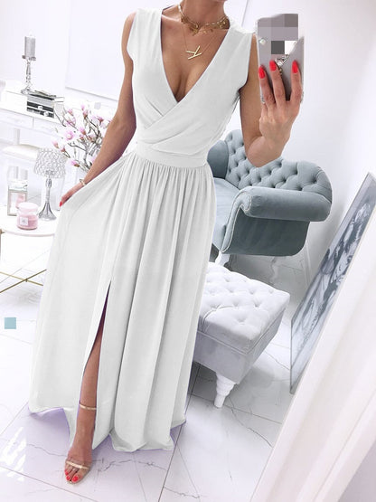 Sixsr Sexy Long Evening Dress Elegant Dress For Women V-neck Side Split Party Dresses Female Summer Fashion Casual Club Ladies Clothes