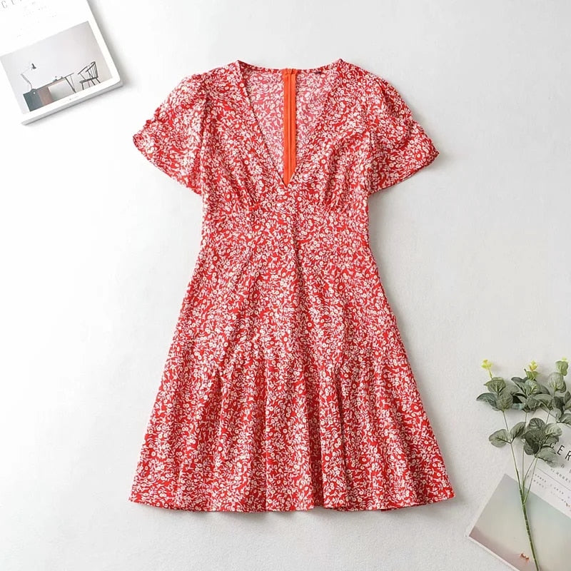 Fashion Foridol Blue Floral Print Summer Beach Dress Women Casual Holiday Short Sleeve Dress Boho Sundress Vestidos Fashion Clothes