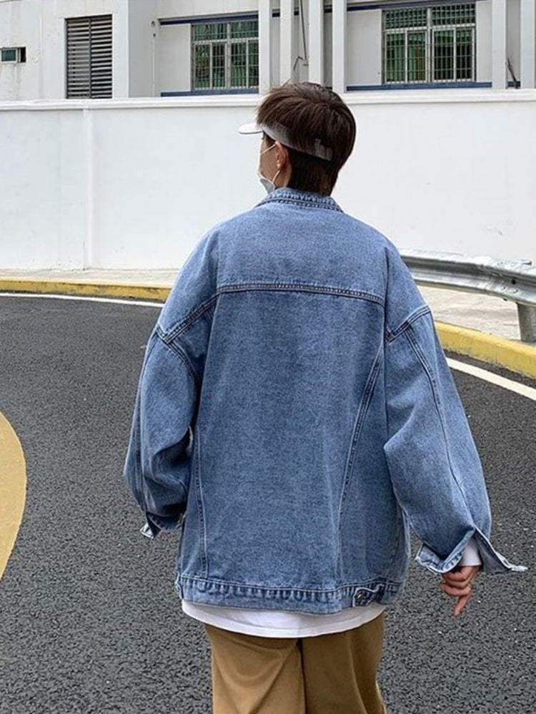 2024SS Denim Jacket Men's High Street Hip-hop Trainer Jacket Autumn Trend Streetwear All-match Preppy Oversize Punk Jeans Coat