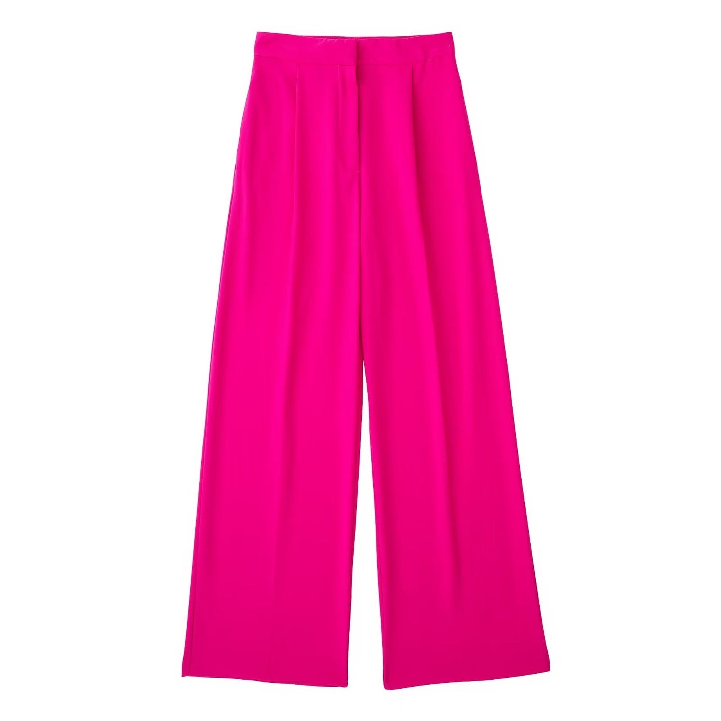 Women Fashion Solid High Waist Wide Leg Pants Suit Female Casual Front Zipper With Pockets Ladies Loose Long Trousers