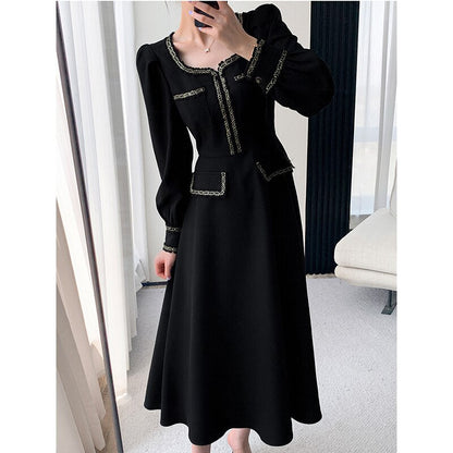 Elegant Women Dress Vintage Long Sleeve Black Y2K New Korean Fashion Casual Office Ladies High Quality Autumn Midi Female Dress