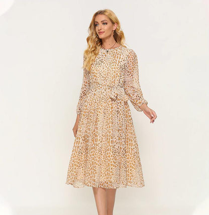 sixsr Summer Outfits  Fashion Trends Elegant Dot Print Long Sleeve Polka Dress O Neck Chiffon A Line Women Casual Dress Vintage Midi Vestidos